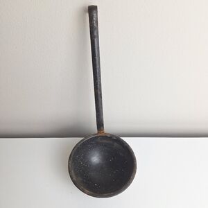 Vintage Black Enamelware Granite Ware Ladle Speckled Rustic Farmhouse